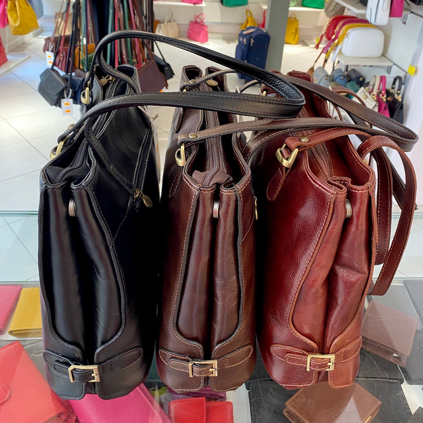 Borsa due manici in vero cuoio