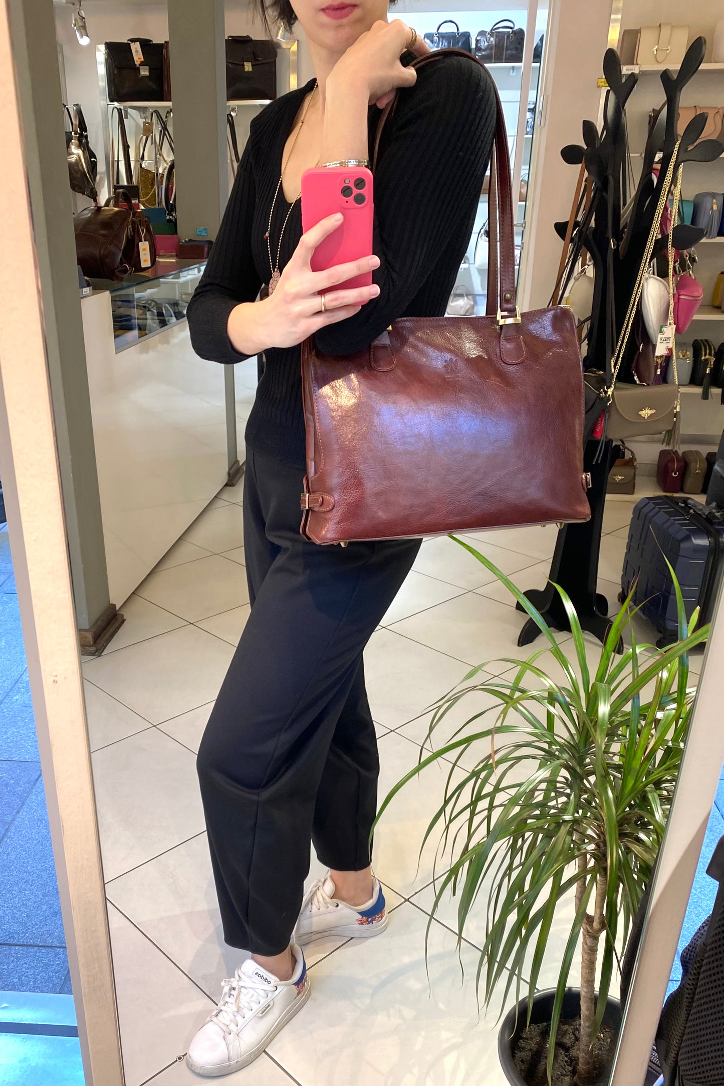 Borsa due manici in vero cuoio